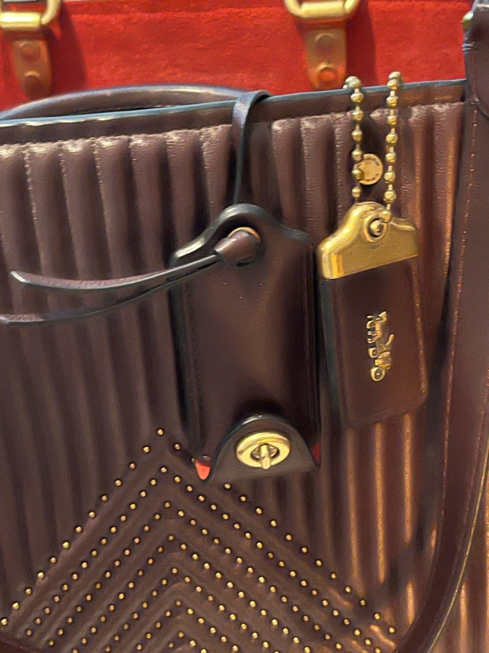Coach Rogue 1941 Burgundy Quilted Riveted Tote with Gold Hardware - Picture 11 of 14